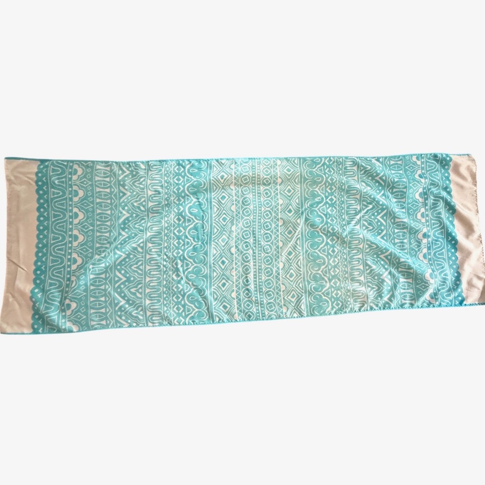 Vintage Unbranded Teal White Geometric Tribal Print Long Rectangle Scarf